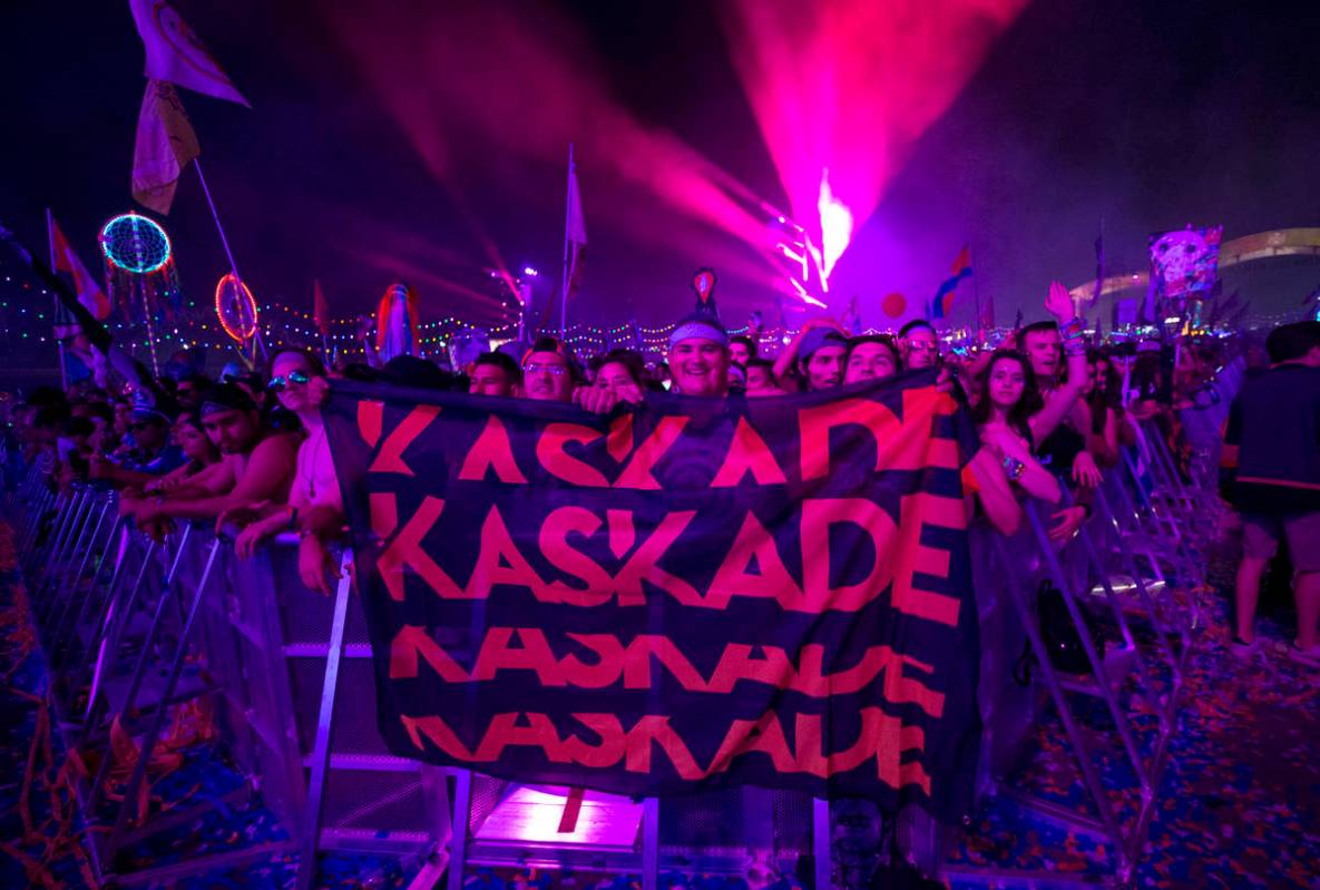 Festivalgoers party to the sounds of American DJ Kaskade on day one of the Electric Daisy Carni ...