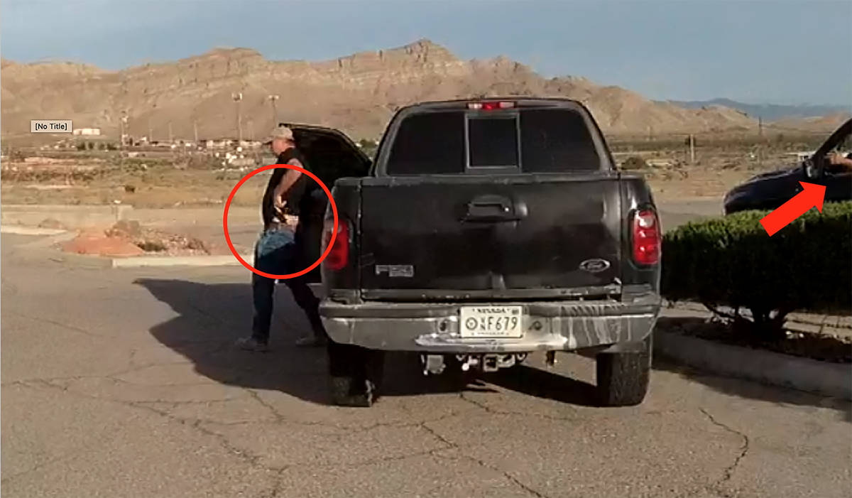 Still frame from Nevada Highway Patrol Officer's body worn camera shows James Pease pulling his ...