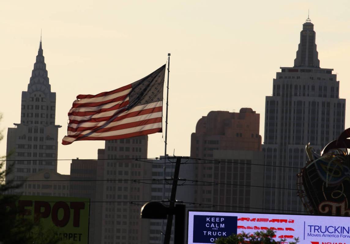 New York New York is seen as a large American flag blows in the wind during a cool and windy mo ...