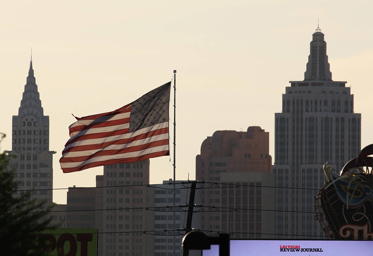 New York New York is seen as a large American flag blows in the wind during a cool and windy mo ...