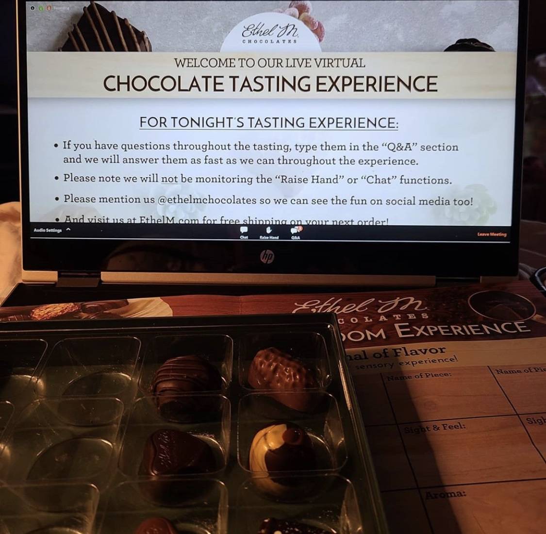 The virtual tastings are conducted on Zoom. (Ethel M Chocolates)