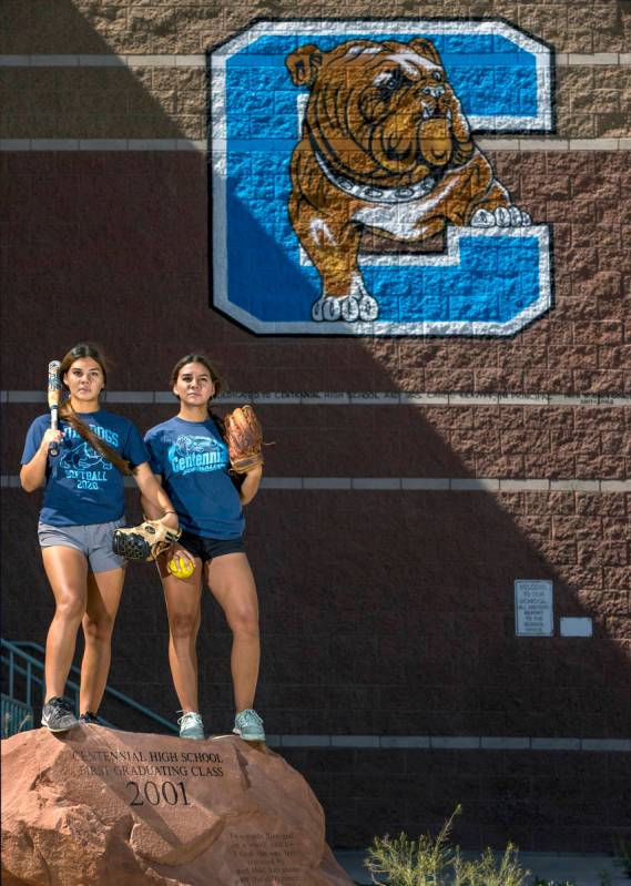 Samantha, left, and Natasha Lawrence as seniors from the Centennial High School softball team w ...