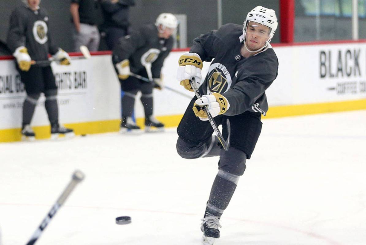 Gage Quinney (73) takes a shot during a player development camp at the City National Arena in L ...