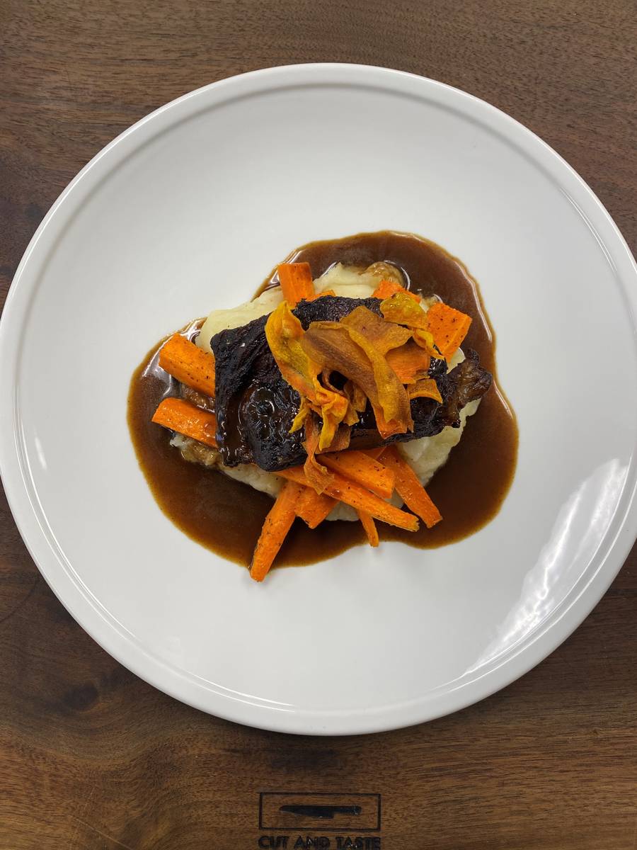 Beef short ribs with potato puree and heirloom carrots. (Cut and Taste)
