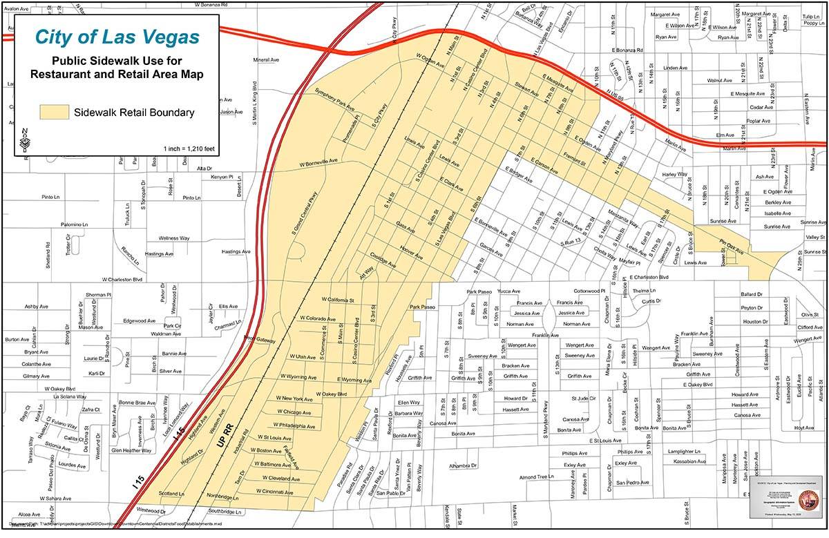 Downtown Las Vegas sidewalk dining area map. (City of Las Vegas)