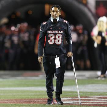 UNLV Rebels defensive back Ty'Jason Roberts (38) walks to the field before a football game agai ...
