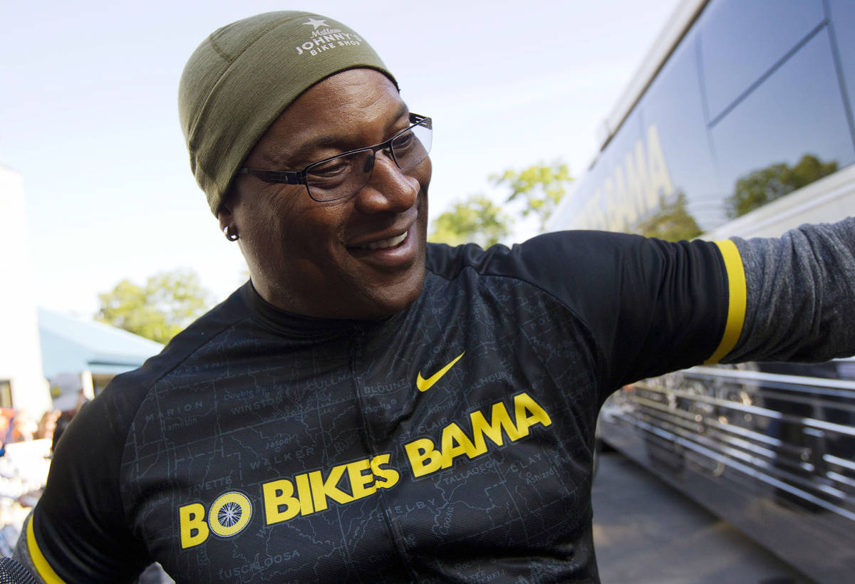 FILE - In this April 24, 2012, file photo, NFL and baseball great Bo Jackson prepares for his 3 ...