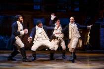 From left, Daveed Diggs, Okieriete Onaodowan, Anthony Ramos and Lin-Manuel Miranda in “Hamilt ...