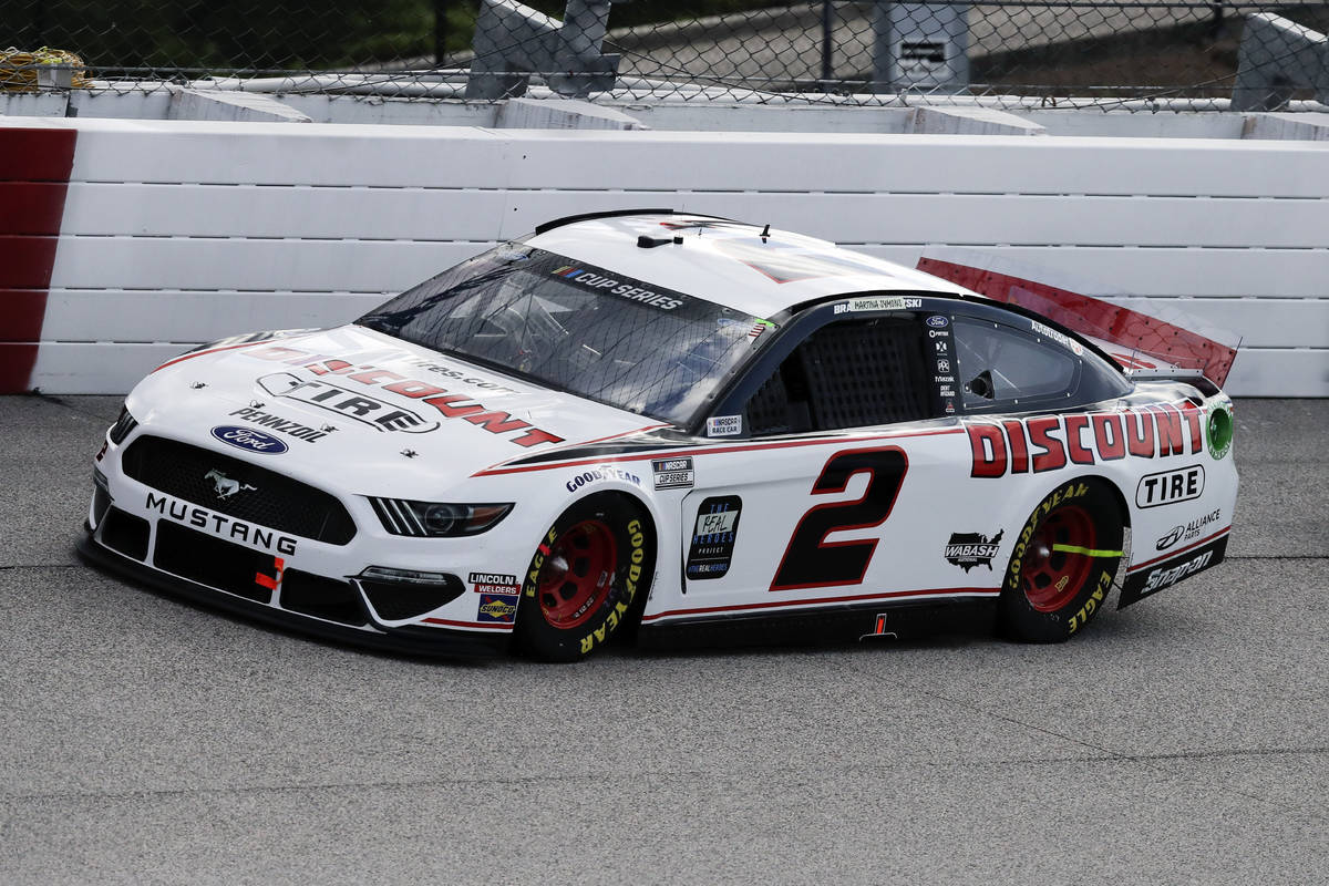 Brad Keselowski (2) competes in the NASCAR Cup Series auto race Sunday, May 17, 2020, in Darlin ...