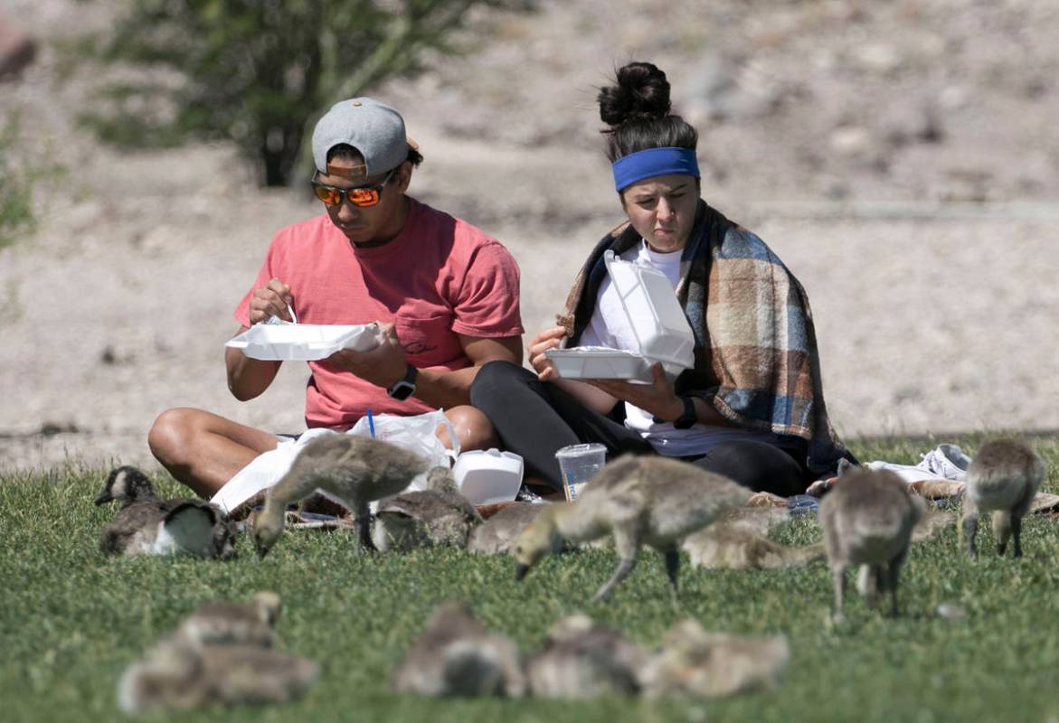 Jesse Gonzalez and his girlfriend, Nicole Varela, both of Henderson, enjoy their breakfast at C ...