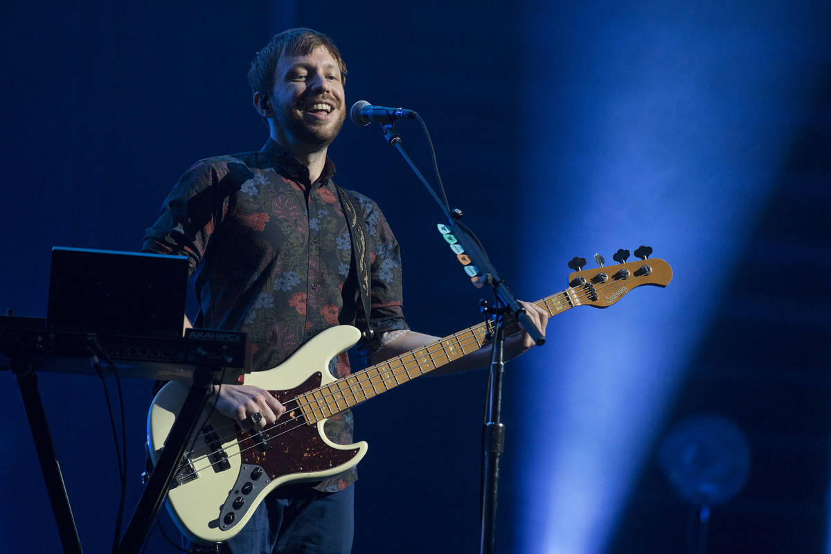 Ben McKee of Imagine Dragons plays during the band's show at T-Mobile Arena in Las Vegas, Frida ...