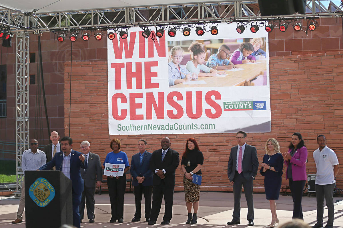 Government officials participate at the Southern Nevada 2020 Census Kick Off on March 12. (Erik ...