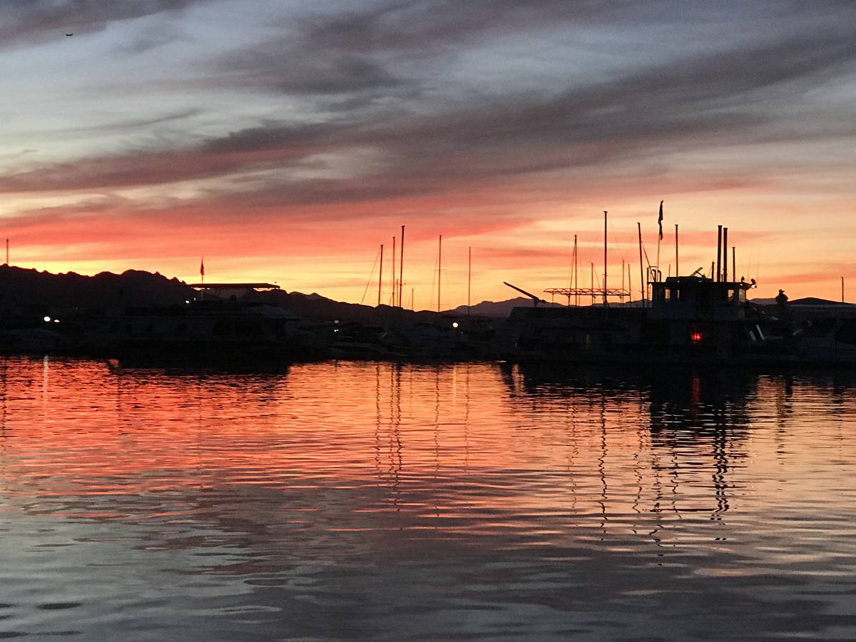 Lake Mead Marina at Sunset. Holiday visitors can expect to find busy launch ramps over the busy ...