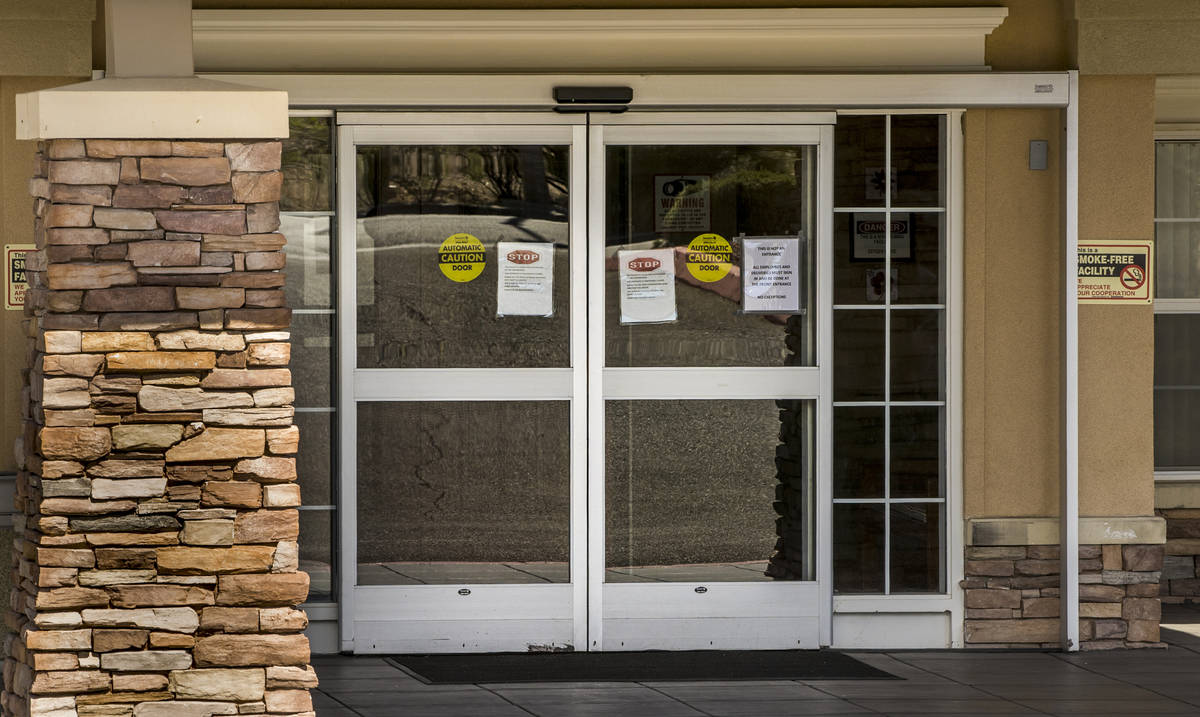 Entry doors of The Heights of Summerlin which has had numerous deaths there due to Covid-19 on ...