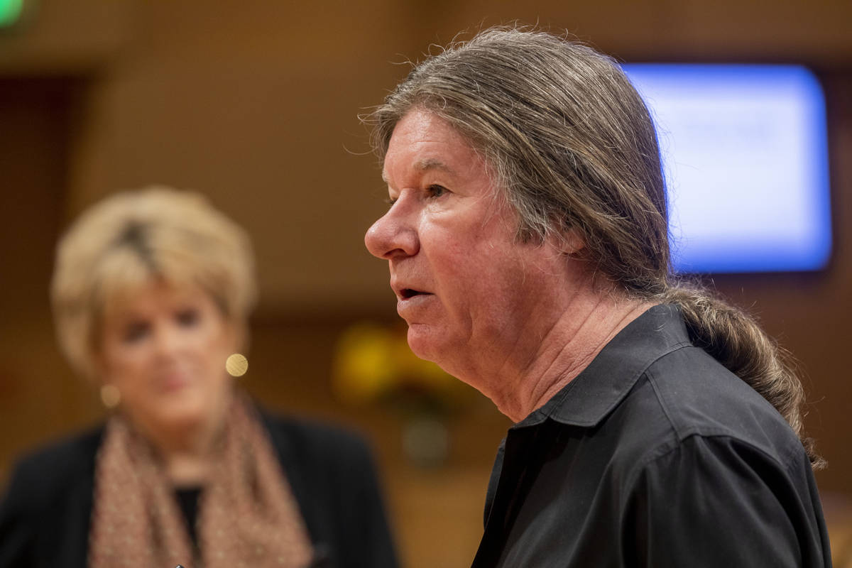 City Attorney for Las Vegas, Brad Jerbic delivers a public statement during a public meeting at ...