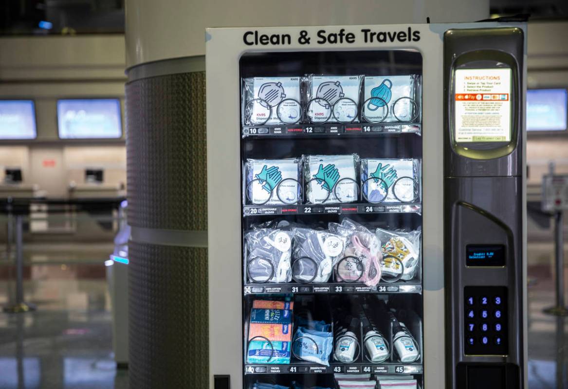 A new vending machine offering hand sanitizer and other protective items at terminal one at McC ...