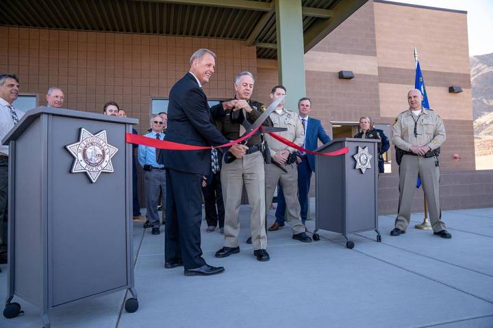 Clark County Sheriff Joe Lombardo cuts the ribbon on the new John Moran Firearms Training Facil ...