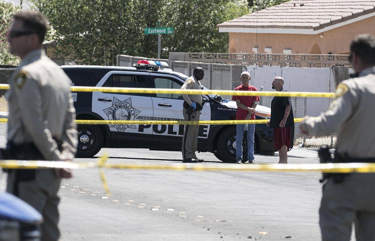 Las Vegas police investigate a stabbing that left two people injured at the intersection of Eas ...