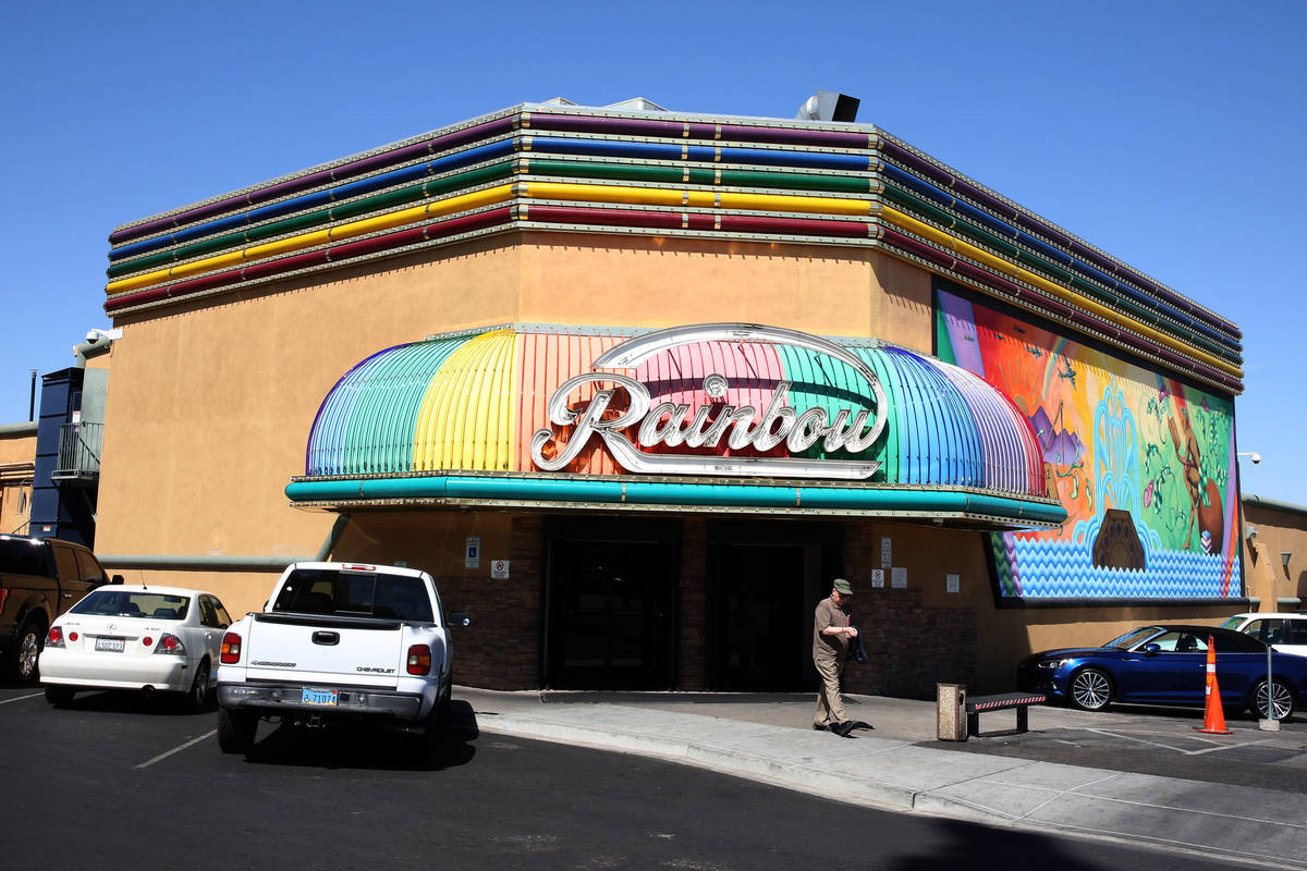 A customer exits Rainbow Club and Casino on Water Street in downtown Henderson on Wednesday, Ap ...