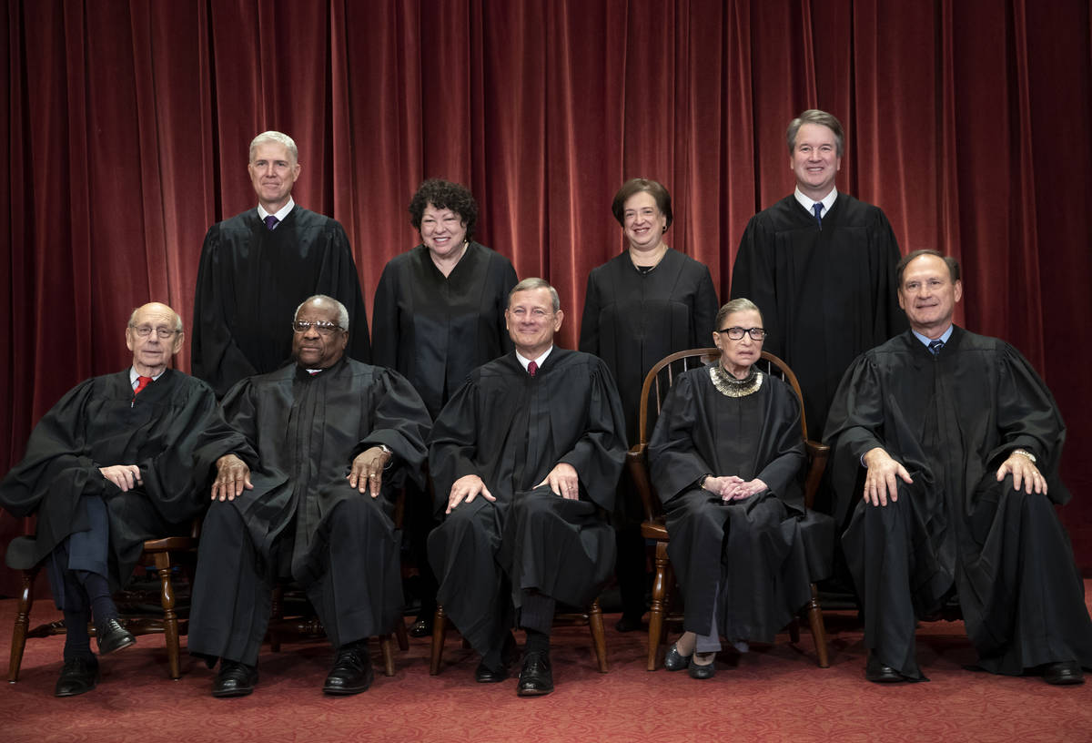 FILE - In this Nov. 30, 2018, file photo, the justices of the U.S. Supreme Court gather for a f ...