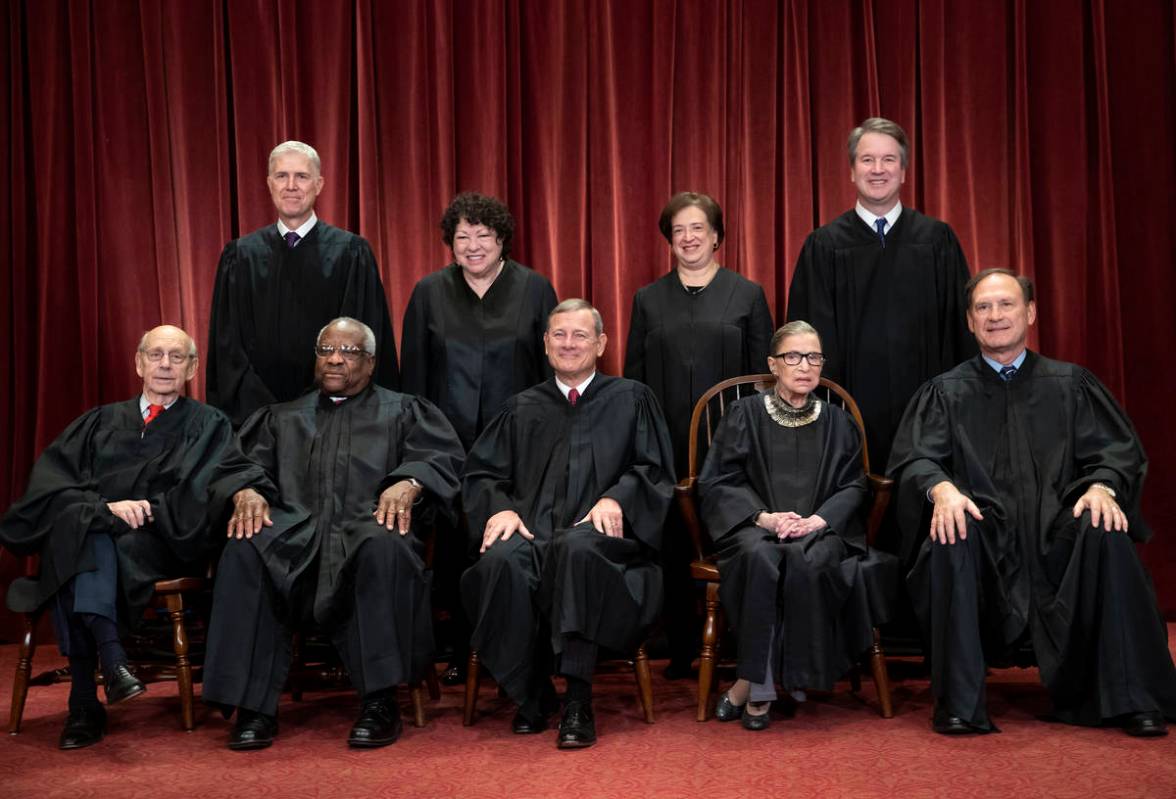 FILE - In this Nov. 30, 2018, file photo, the justices of the U.S. Supreme Court gather for a f ...