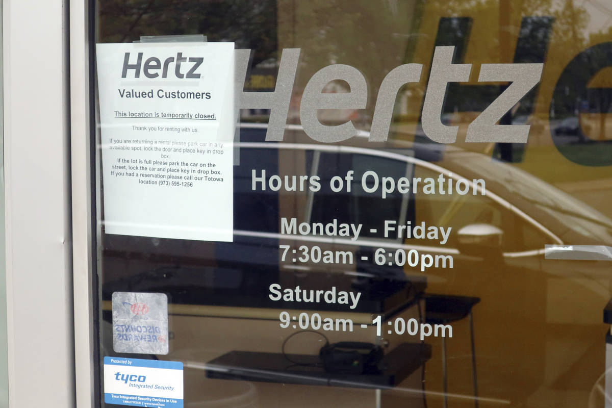 A Hertz Car Rental is closed during he coronavirus pandemic on Wednesday, May 6, 2020 in Paramu ...