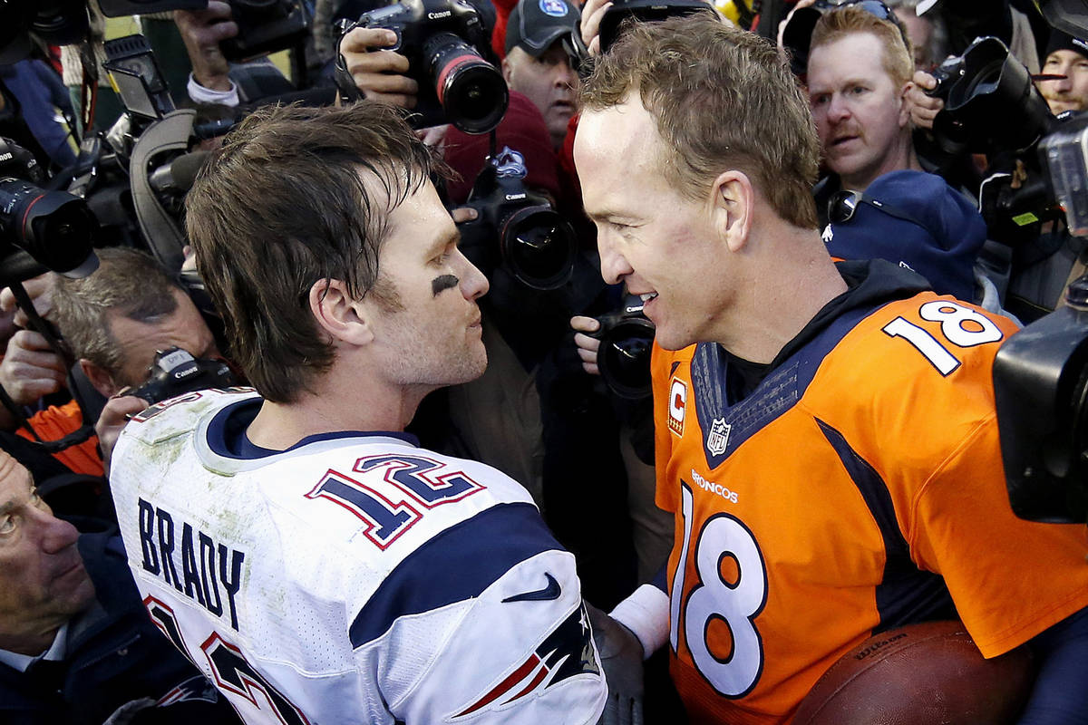 FILE - In this Jan. 24, 2016, file photo, New England Patriots quarterback Tom Brady, left, and ...