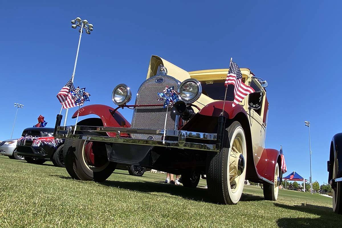 A vintage car is part of Skye Canyon’s inaugural Patriotic Car Parade in northwest Las V ...
