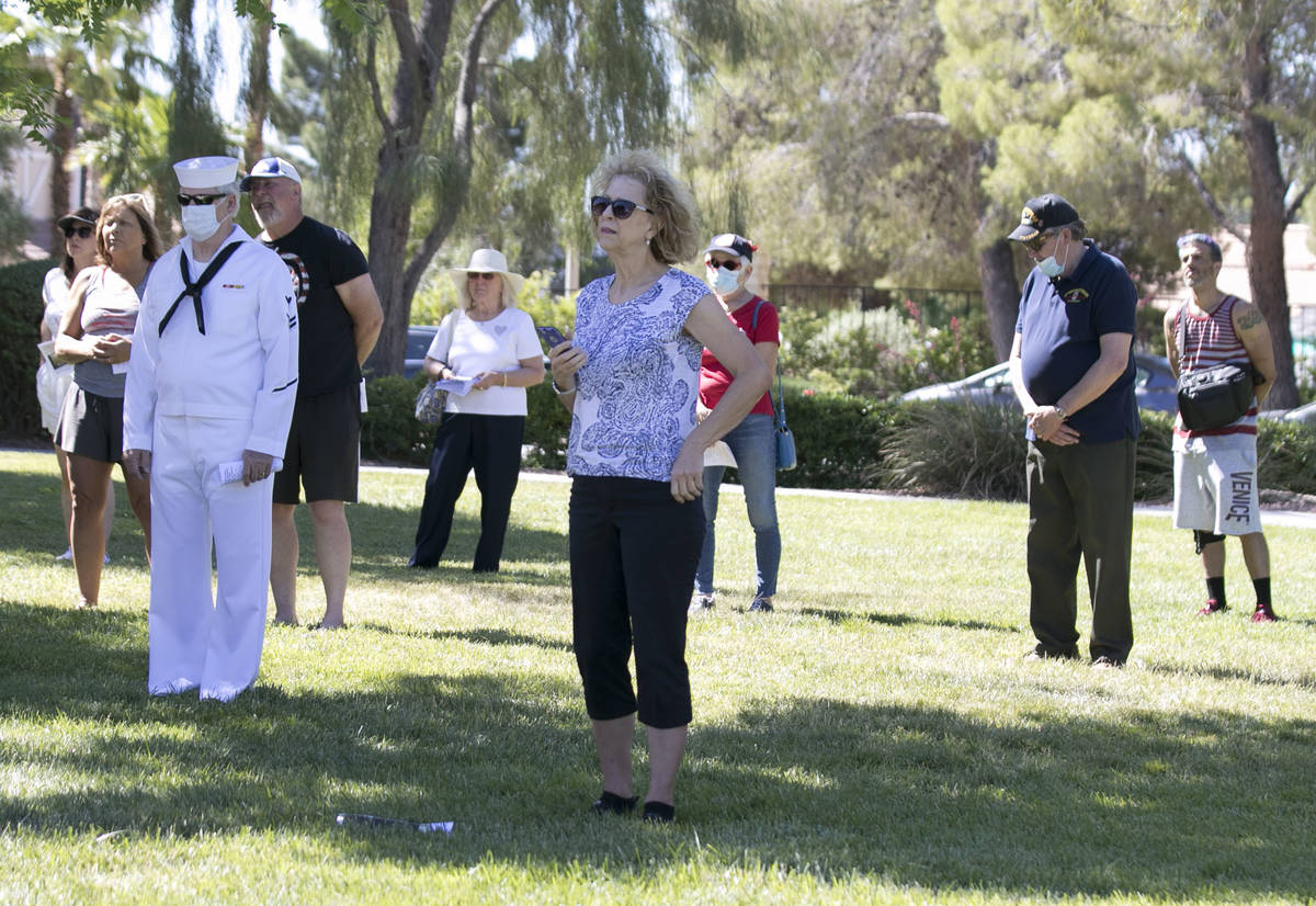 People attend the 18th Annual Lakes Memorial Day ceremony at Sahara South Park on Monday, May 2 ...