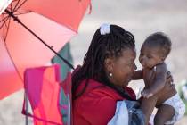 Deborah Lewis gushes over her 2-month-old grandson, Onyx Richmond, at Boulder Beach at Lake Mea ...