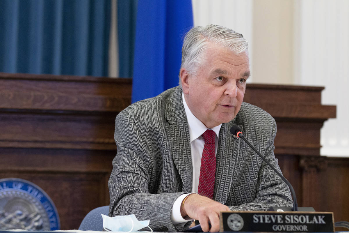 Gov. Steve Sisolak speaks during a press conference to update Nevada citizens about the coronav ...