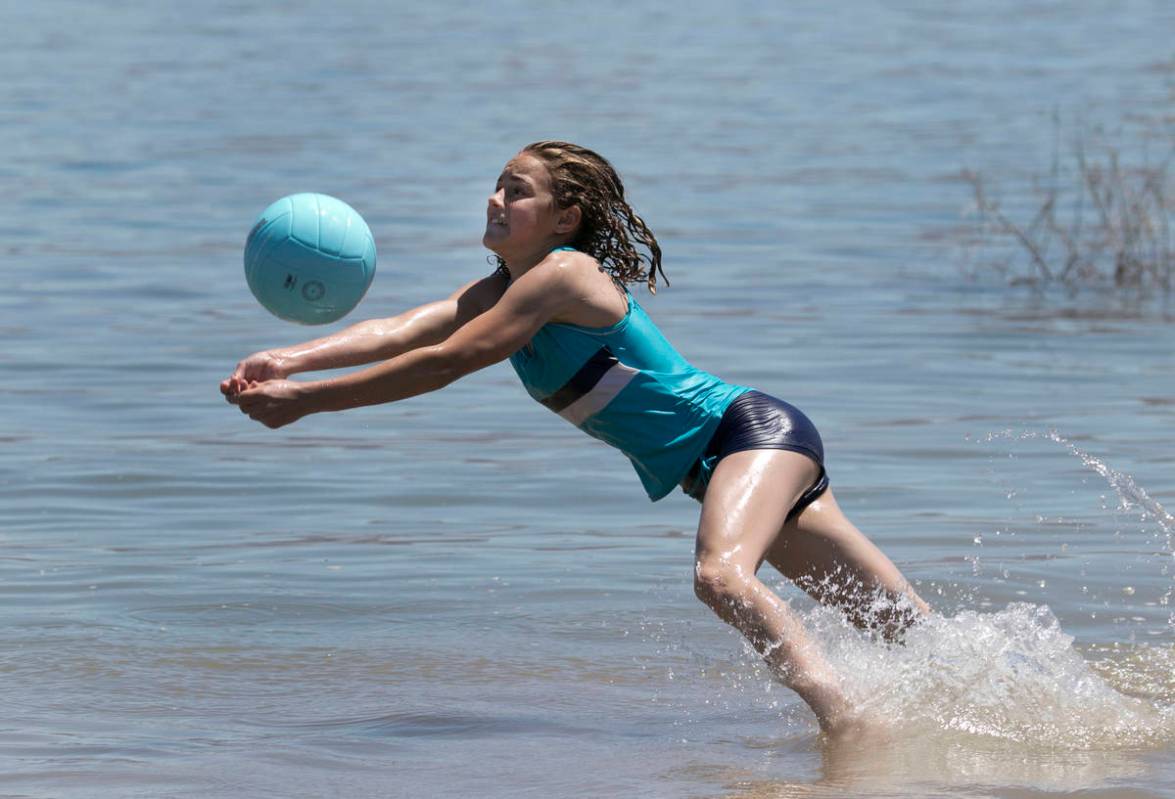 Lizi Daughenbaugh, 13, plays at Boulder beach in the Lake Mead National Recreation Area on Wedn ...