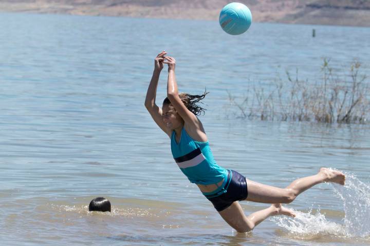 Lizi Daughenbaugh, 13, plays at Boulder beach in the Lake Mead National Recreation Area on Wedn ...