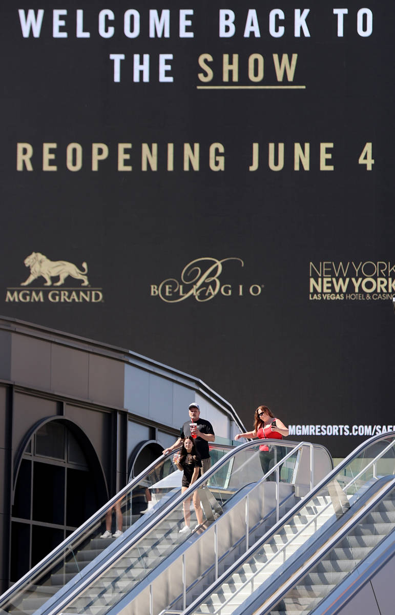 Marquees for MGM Resorts International properties on the Strip in Las Vegas, including Park MGM ...