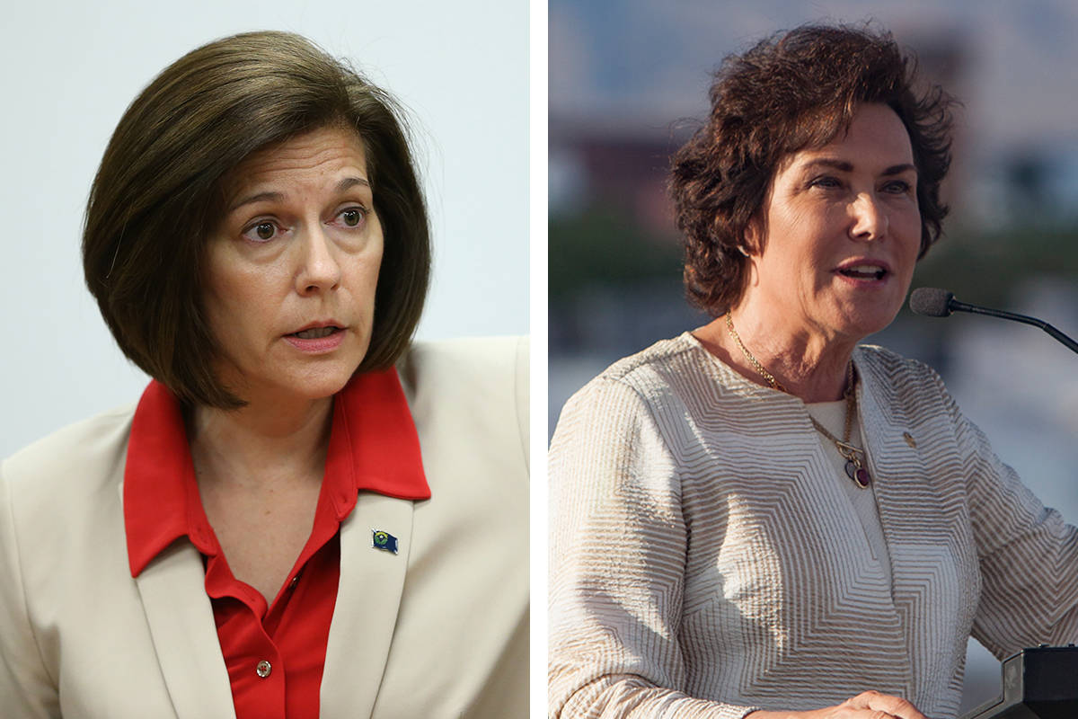 Sen. Catherine Cortez Masto, D-Nev., left, said she and Sen. Jacky Rosen, D-Nev., have talked w ...