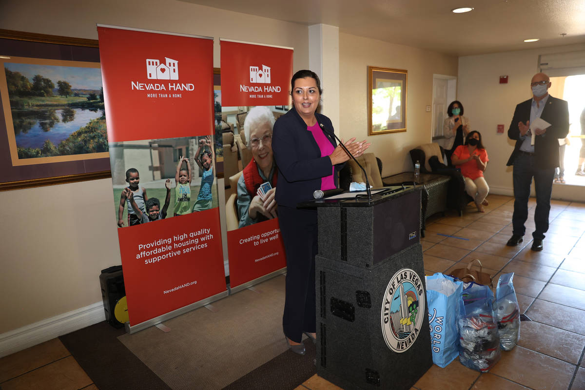 Las Vegas Councilwoman Olivia Diaz speaks during a press conference on the donation of 1,500 ma ...