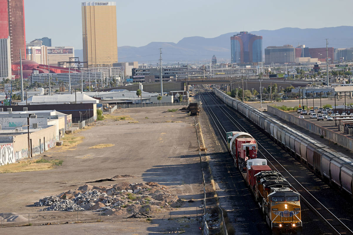 A 770-ton nuclear reactor vessel passes through downtown Las Vegas Thursday, May 28, 2020. The ...