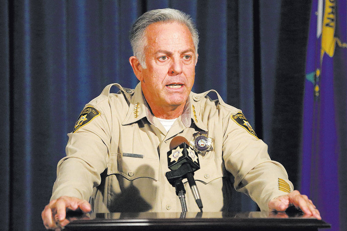 Clark County Sheriff Joe Lombardo answers questions during a news conference at Las Vegas Metro ...