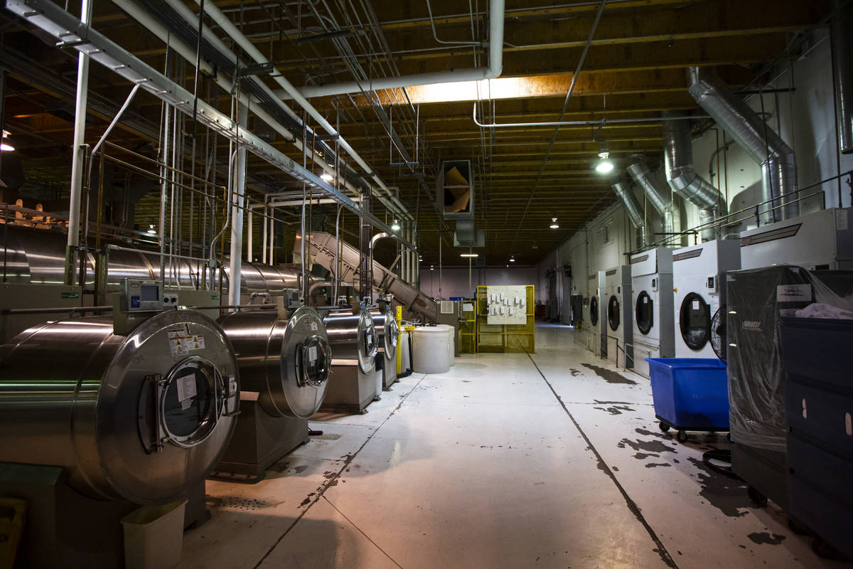Washers and dryers at the Western Linen Services laundry facility in Las Vegas on Wednesday, Ap ...