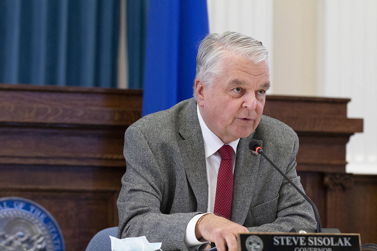 FILE--Gov. Steve Sisolak speaks during a press conference to update Nevada citizens about the c ...