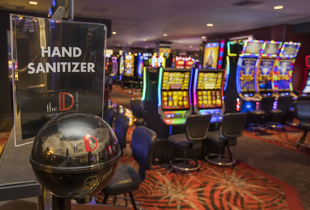 Hand sanitizer is available at the D Las Vegas as they prepare to open up again following coron ...