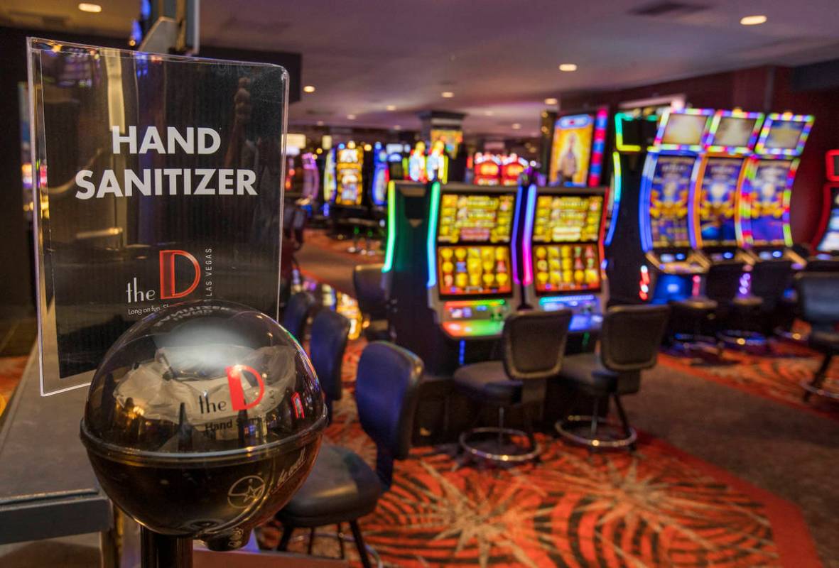 Hand sanitizer is available at the D Las Vegas as they prepare to open up again following coron ...