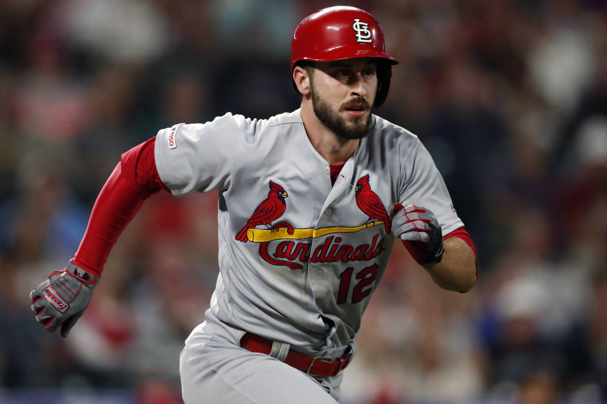 In this Sept. 10, 2019, file photo, St. Louis Cardinals shortstop Paul DeJong (12) runs the ba ...