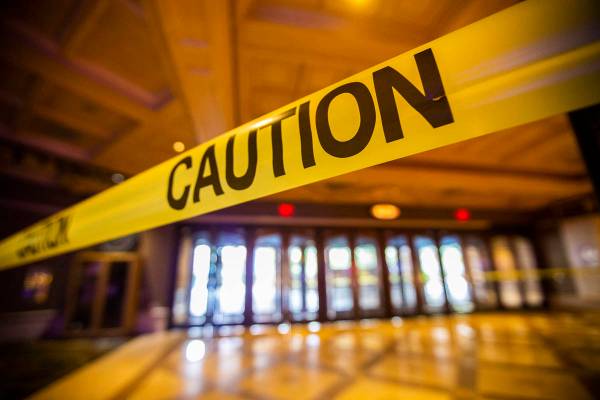 Caution tape closes off the gaming floor from a main entrance during the closure of TI due to t ...