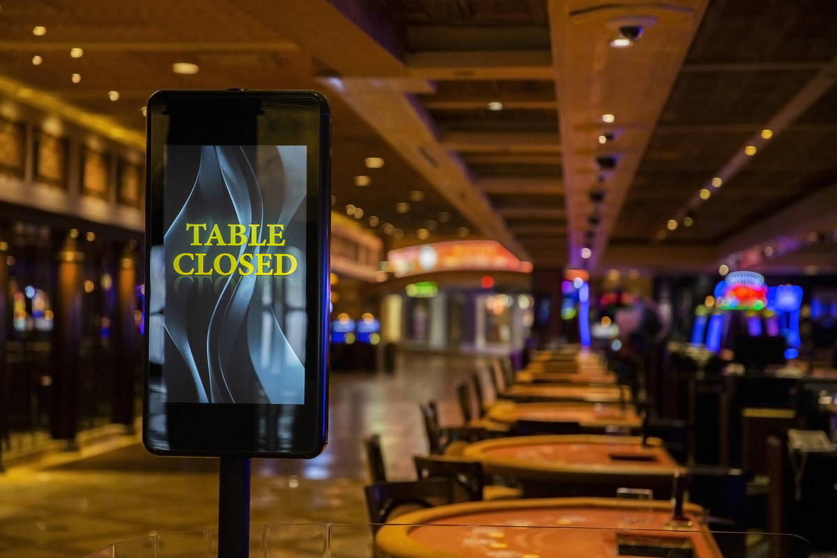 The closed gaming floor at TI due to the coronavirus pandemic on Friday, April 10, 2020, in Las ...