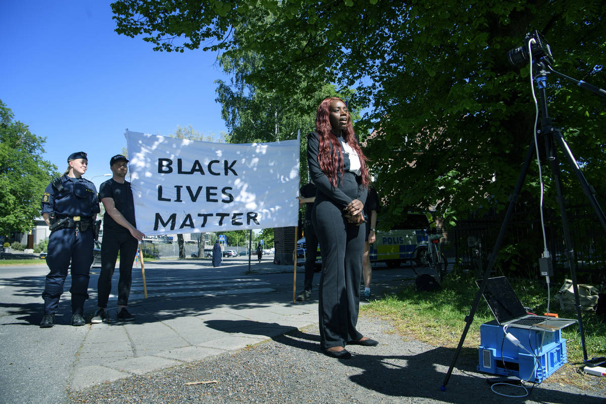 Aysha Jones speaks during a digital demonstration to show solidarity with the protests in the U ...