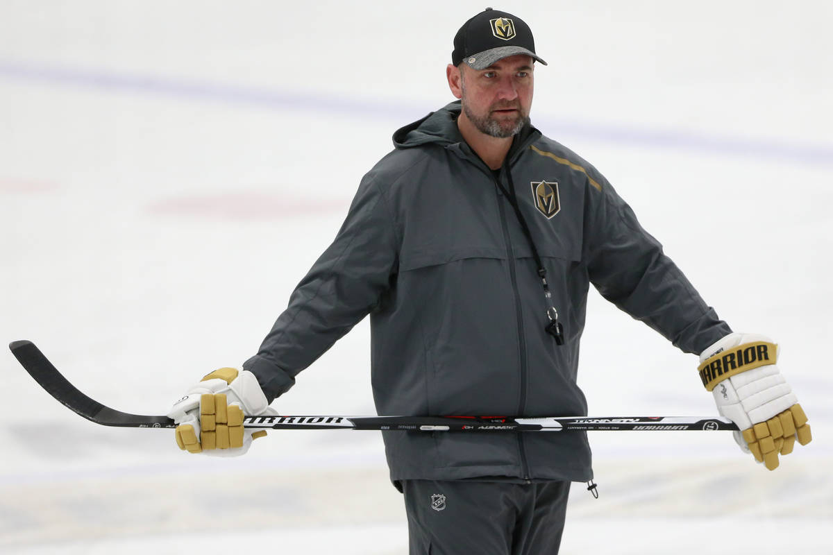Vegas Golden Knights coach Peter DeBoer during a team practice at City National Arena in Las Ve ...