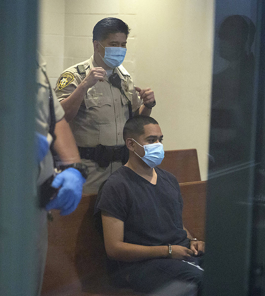 Edgar Samaniego, charged in shooting of Las Vegas police officer, appears in court at the Regio ...