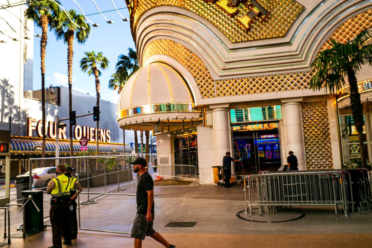 A man walks past an entrance to the Golden Nugget in downtown Las Vegas on Wednesday, June 3, 2 ...