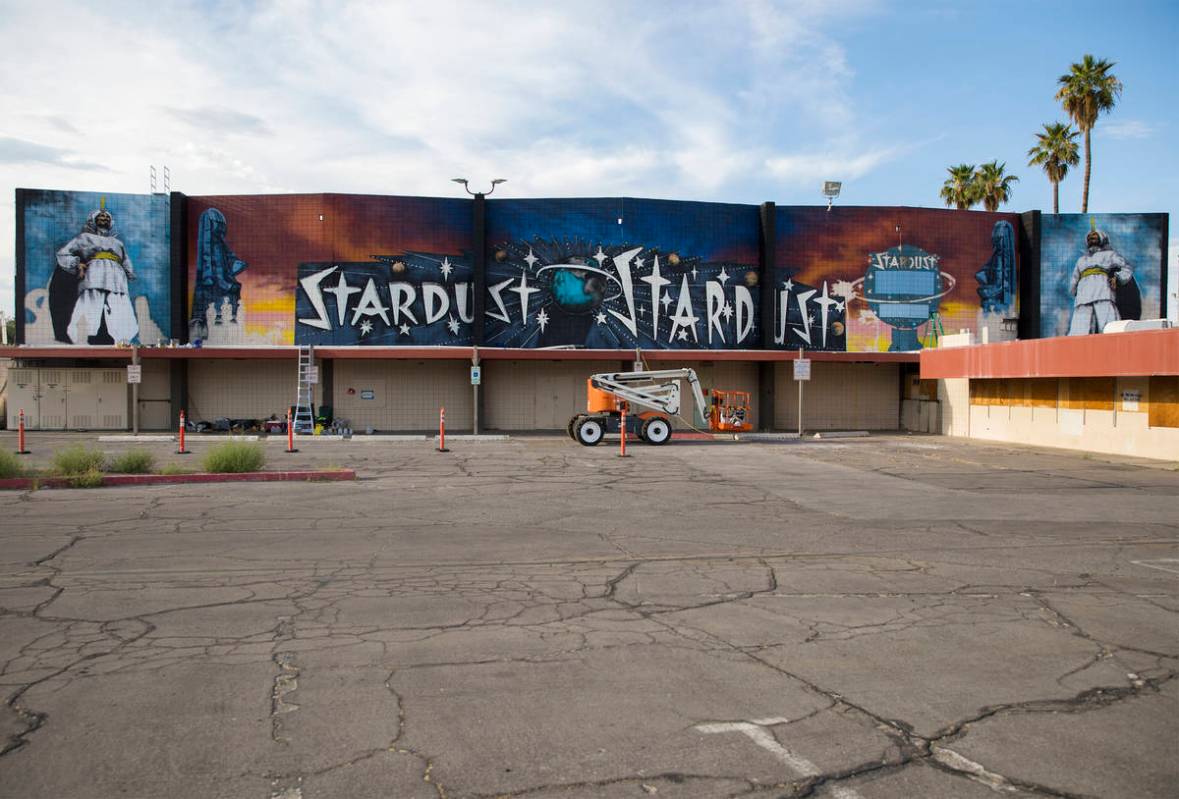 The new mural in progress, “From the Land Beyond Beyond,” by artist James Stanfor ...